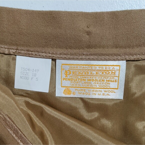 Vintage Pendelton Wool Skirt Womens 18 Fits Like 10 Midi Camel Tan Brown Beige - Picture 4 of 8
